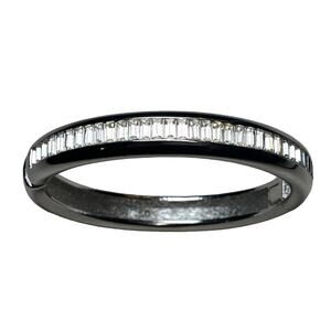 Stunning! Rare Dior Silver Baguette Crystal Bangle Bracelet Stamped Hinged Clasp